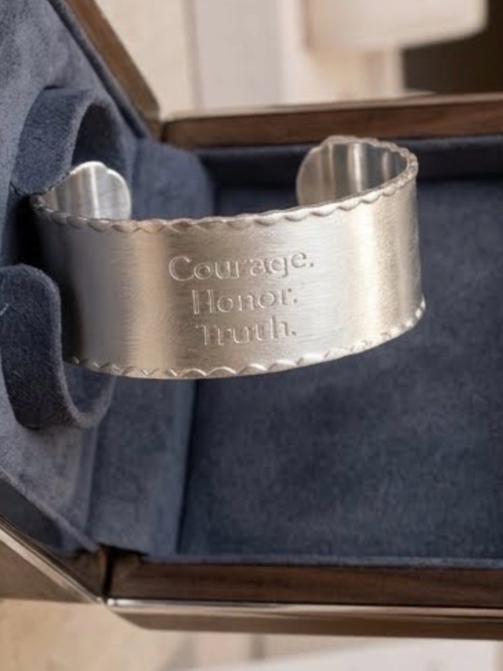 Rustic Cuff Engraved Silver-Tone Inspirational Cuff  - Courage Honor Truth 2537